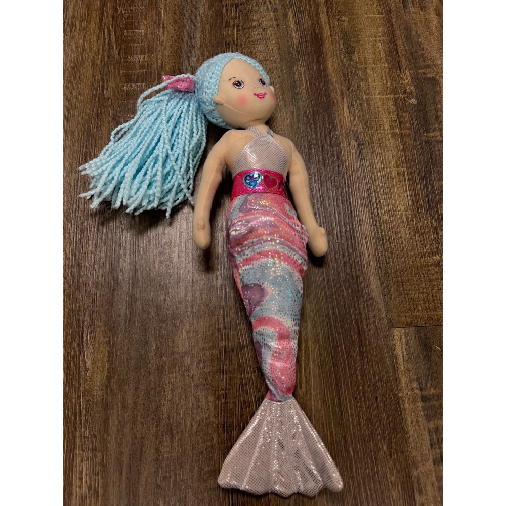 Ganz Shimmer Cove Mermaid Laguna Plush Doll Blue Yarn Hair Pink Sparkle Tail 18"